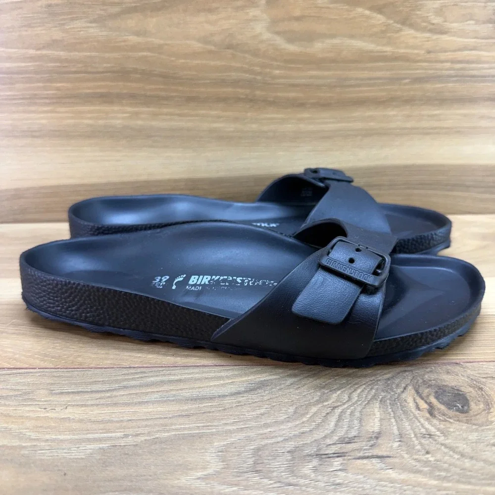 Birkenstock Arizona Eva Madrid Black Slides Womens 8 N EU 39 Slip On Rubber Walk